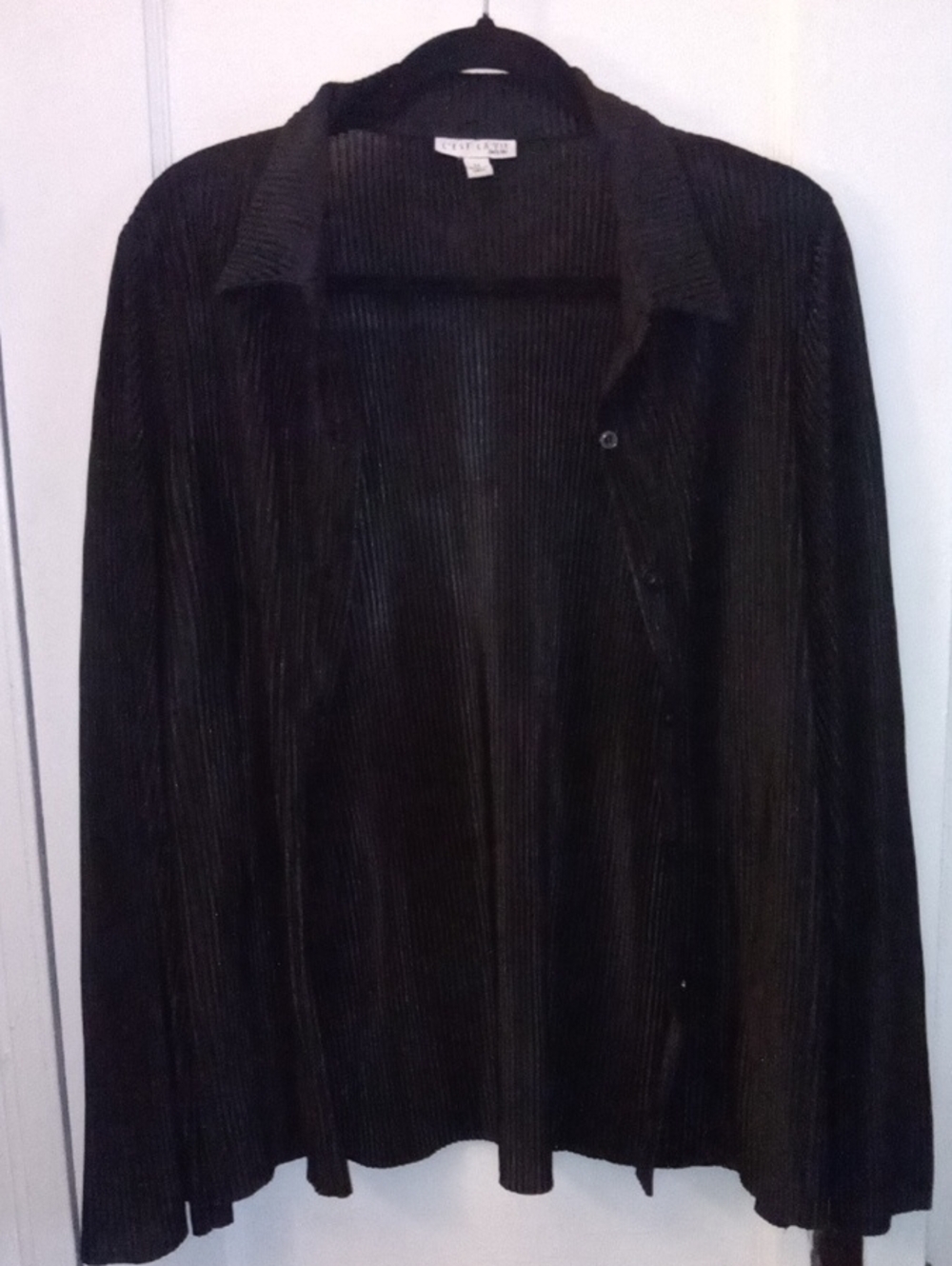 Black Ribbed Button Up Women's Blouse